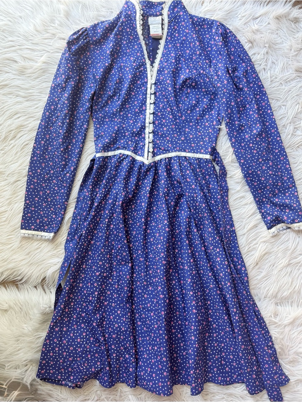 Vintage Gunne Sax Blue Floral Prairie Dress Jessica McClintock 7 Cottagecore